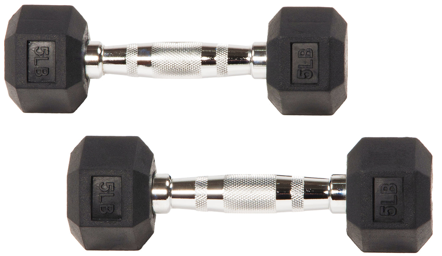 Rubber Encased Hex Dumbbells (5 Lbs Pair)