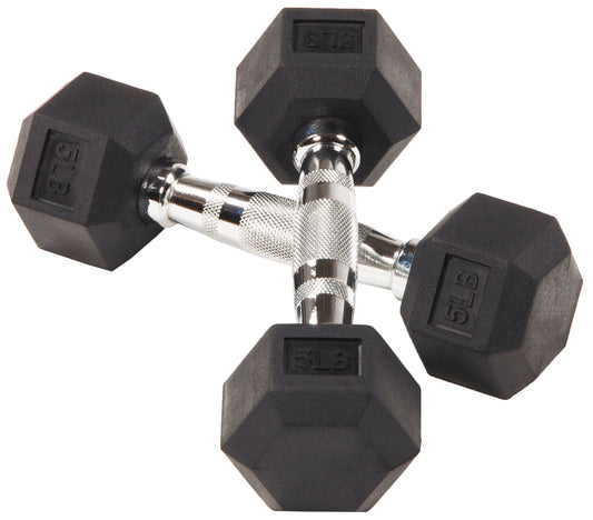 Rubber Encased Hex Dumbbells (5 Lbs Pair)